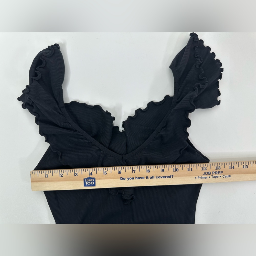 Aritizia Wilfred Top Body Suit Women's Small Ruffle Low Back Ribbed‎ Black - Picture 7 of 7